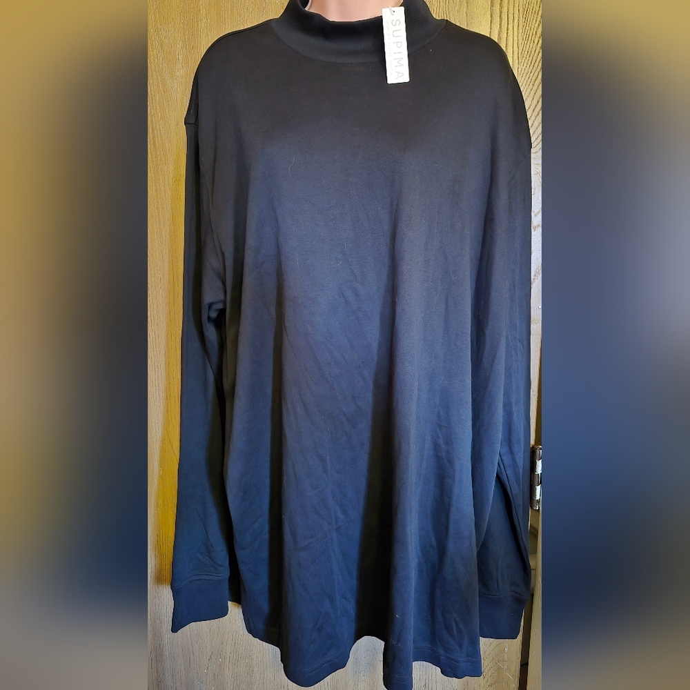 Lands' End 2X XXL Tall Black  Mock Neck Long Sleeve Supima Cotton Shirt Top New